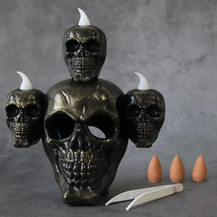 Halloween Smoke Horror Skull Head Lamp Electronic Candle Light Decoration Props