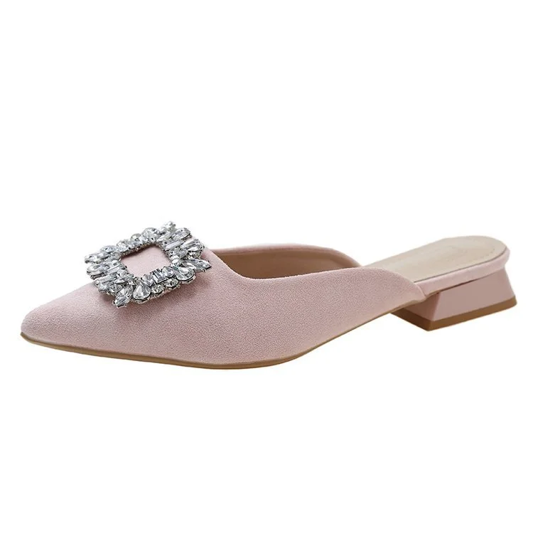 Yyvonne Half Slippers 2025 Spring And Summer Korean Version Of Fashion Comfortable New Pointed Drill Rough And Lazy Velvet Cool Drag