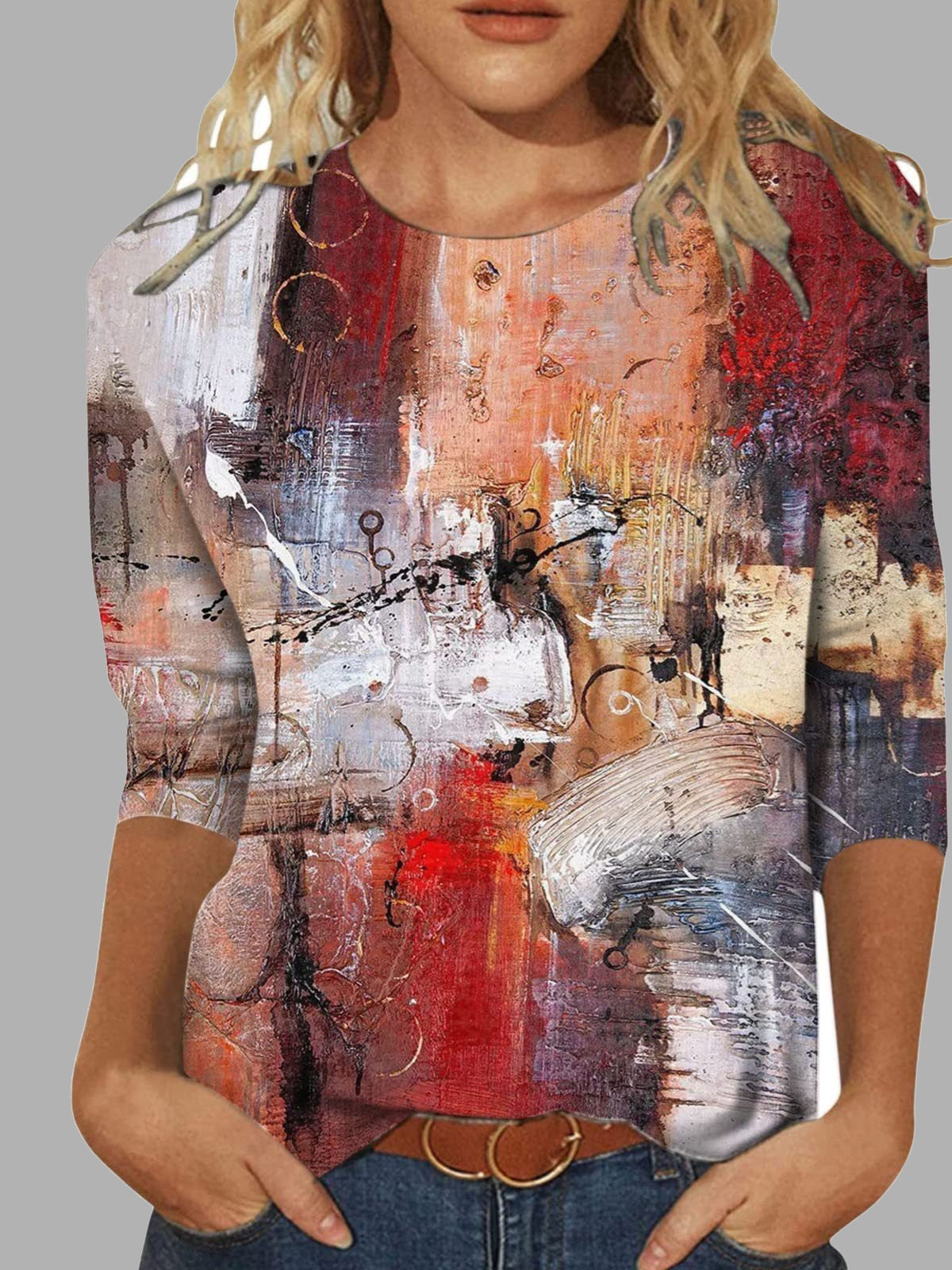 Women Long Sleeve V-neck Graphic Floral Printed Top