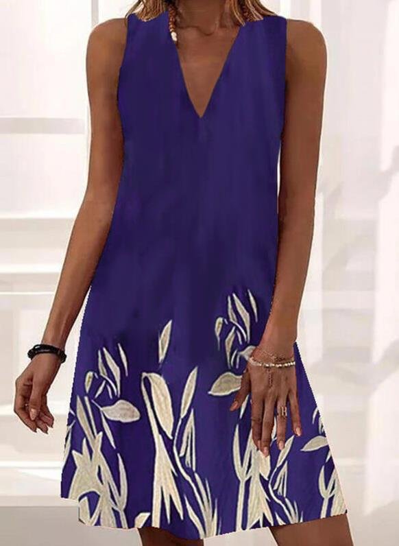 V-neck Positioning Printing Sleeveless Dress