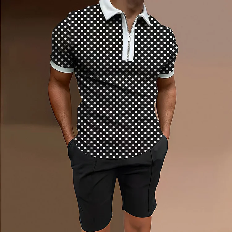 BrosWear Men's Polka Dot Casual Short Sleeve Polo Set