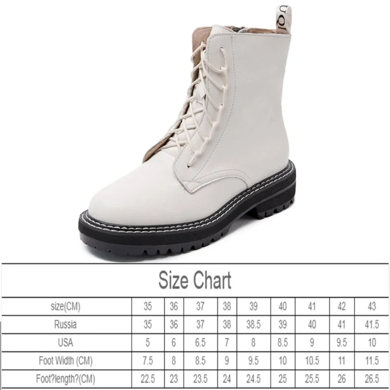 AIYUQI Boots Female 2021 Genuine Leather Women Booties Lace Up White winter women shoes Non-slip girl Martin boots