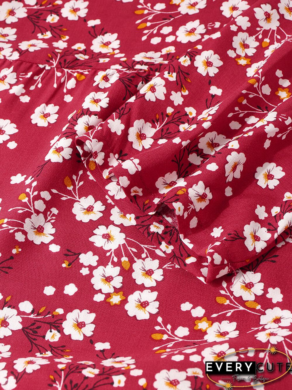 Women Vintage Floral Print O-neck Pocket Long Sleeve Maxi Dress