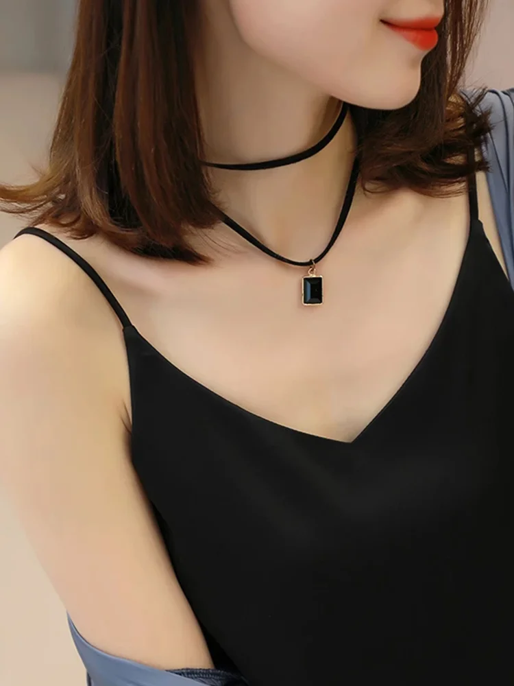 Athvotar V-Neck Sexy Solid Satin Woman Camis Tank Tops Chiffon Sleeveless Camisole Top Halter Camis Tops