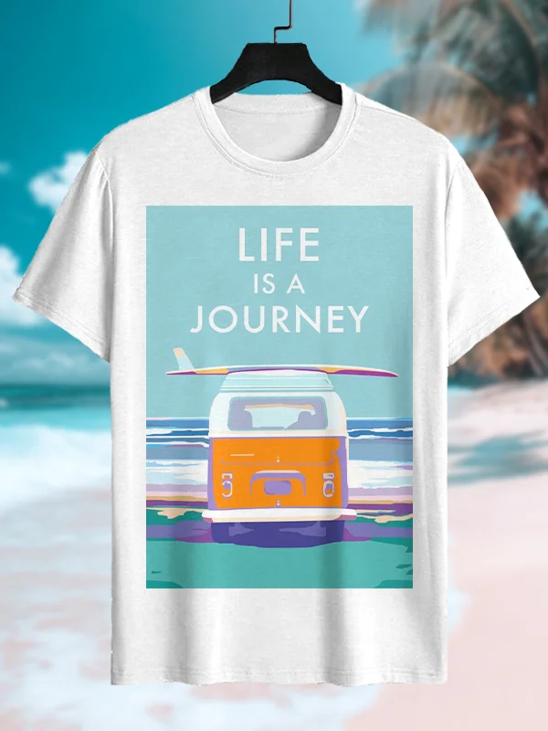 Men's LIFE IS A JOURNEY Print Cotton Casual T-Shirt