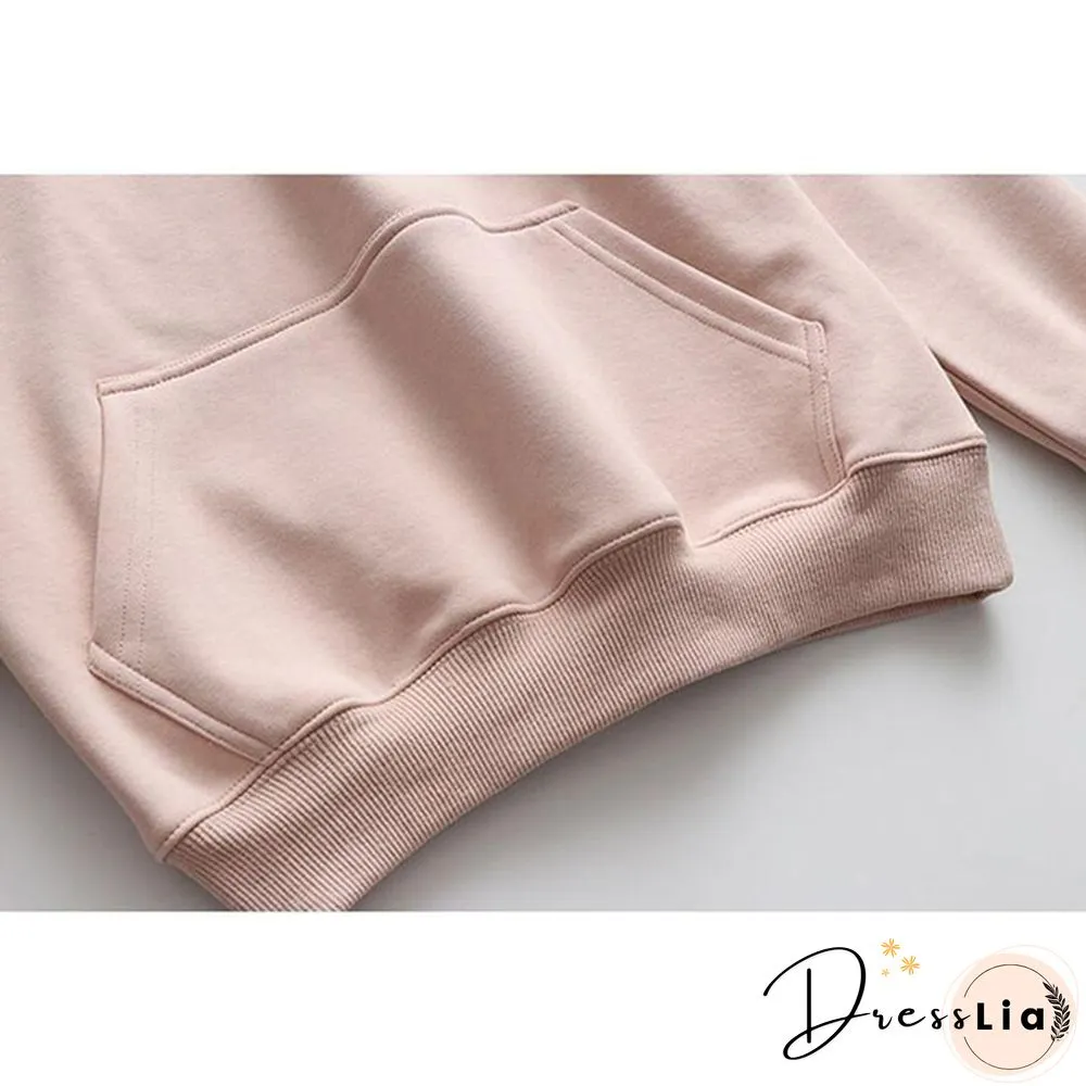 Women Fashion Corduroy Hoodies Female Solid Color Embroidery Hooded Tops Tracksuit