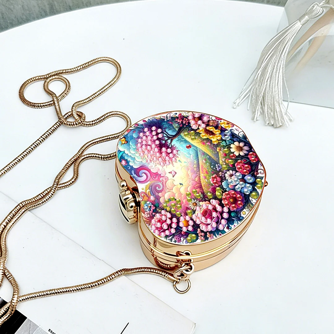 Scenery DIY Acrylic Love Diamond Art Painting Card Case Wallet with Chain Small Diamond Painting Crossbody Bag for Adults Women Girls Gift