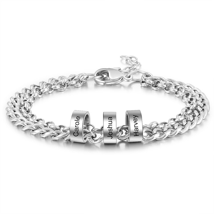 Personalized Men's Bracelet With Engraved 3 Kids Names Bracelets