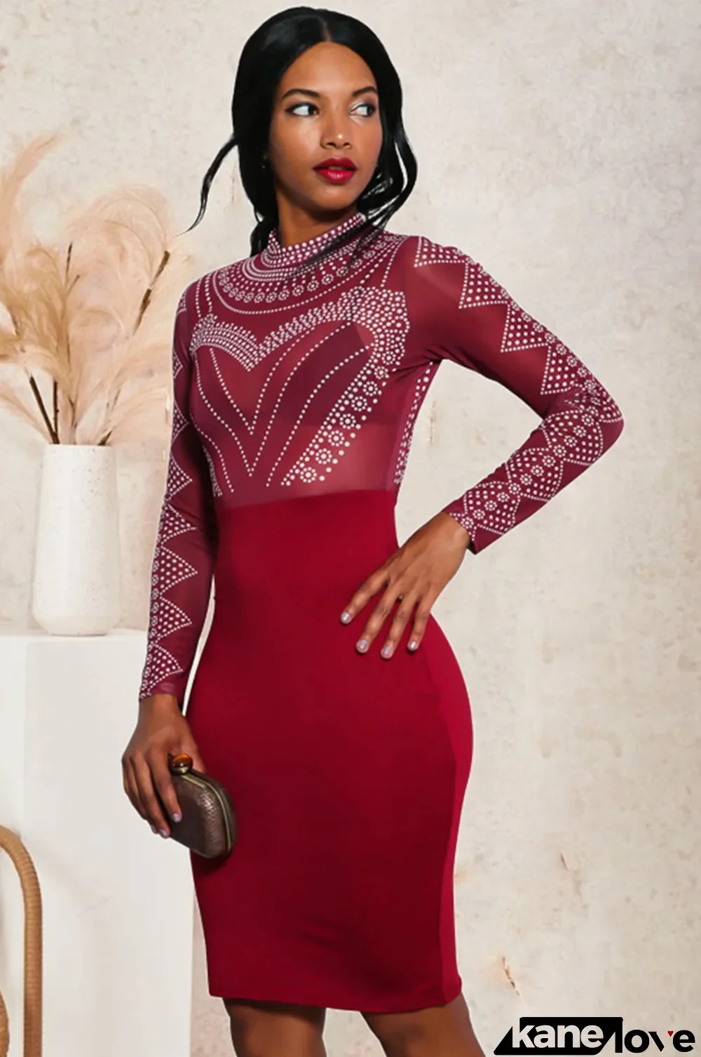Long Sleeve Hot Rhinestone Sexy Slim Party Evening Dress