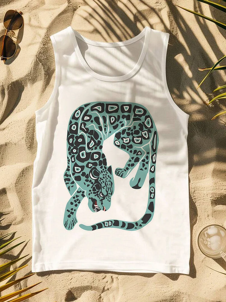 100% Cotton Men's Fierce Leopard Art Print Tank Top