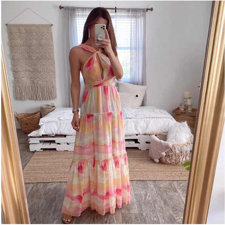 Brownm Brownm New Women's Dress Gradient Deep V Multi-Rope Band Strap-In Irregular Dress Dress Woman