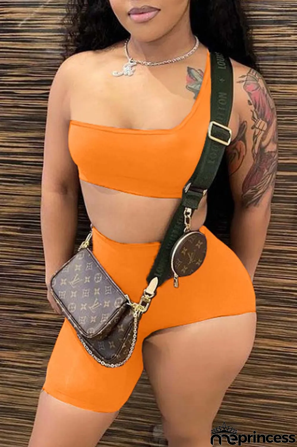 White Sexy Casual Asymmetrical One Shoulder Sleeveless Two Pieces