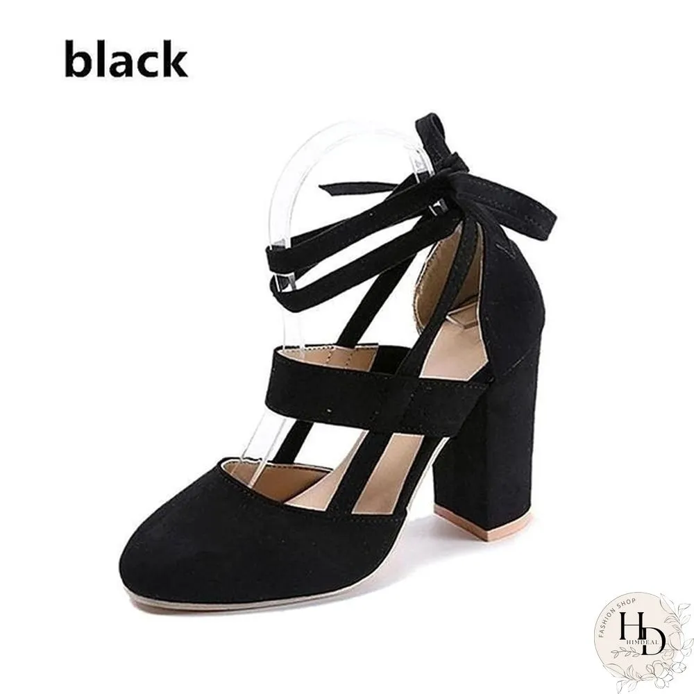 Women Sexy Heels 5 Colors Suede Straps Thick High Heeled Shoes Summer Party Sandals
