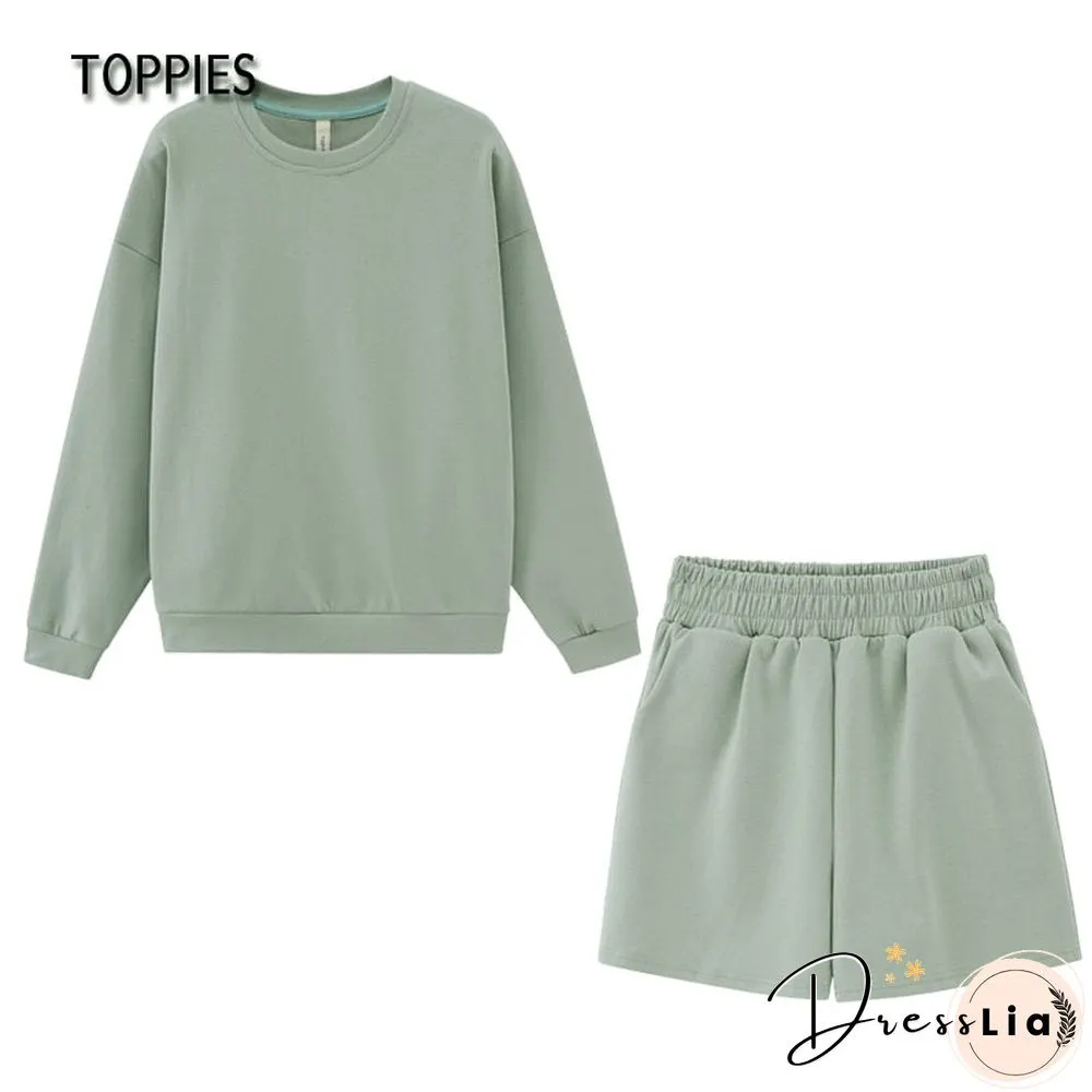 Toppies Autumn Shorts Set Women Tracksuits Oversize Sweatshirts High Waist Shorts Female Two Piece Set