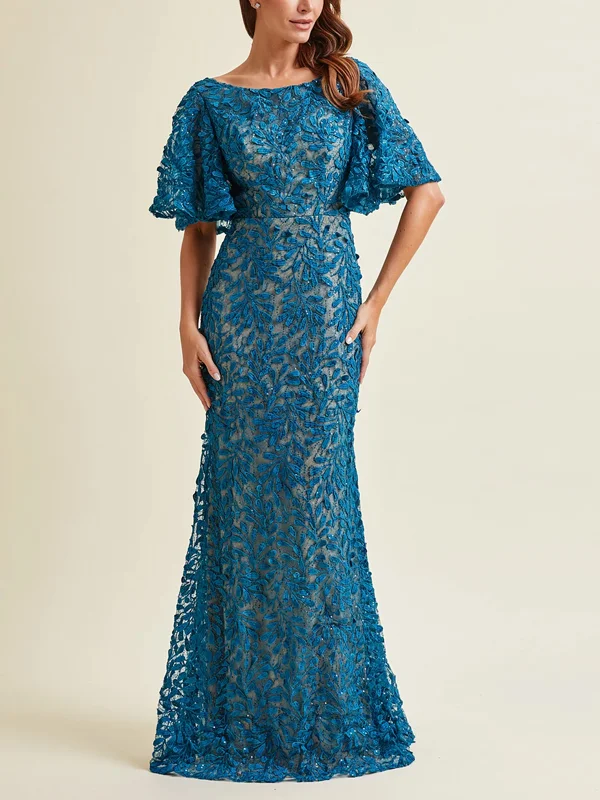 Round Neck Lace Solid Color Maxi Dress