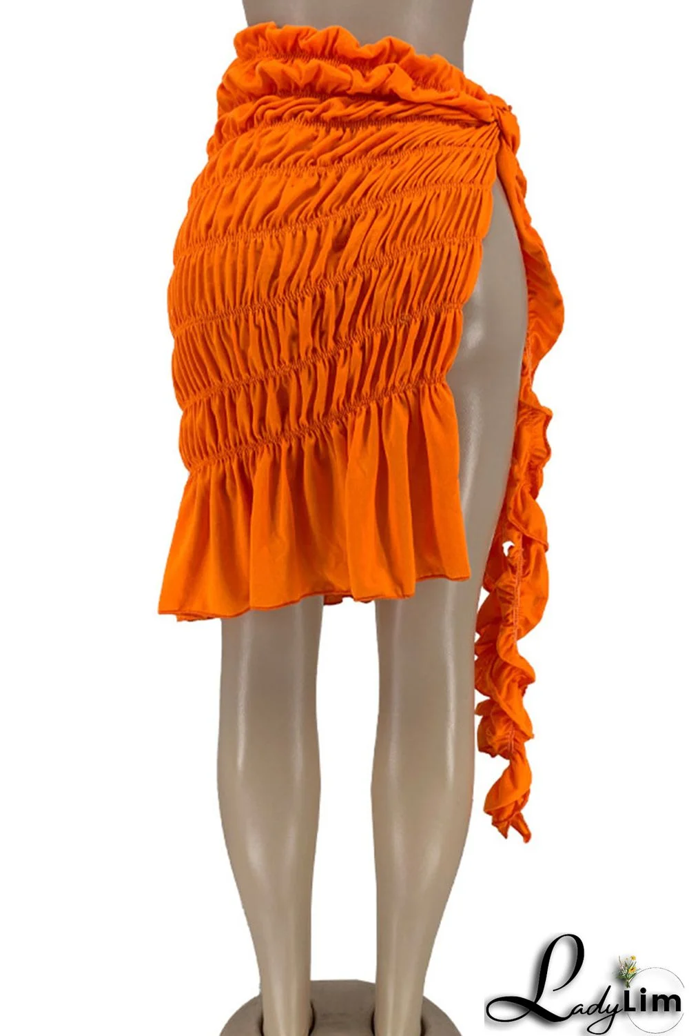 Lake Blue Sexy Solid Bandage Split Joint Slit Fold Straight Mid Waist Straight Solid Color Bottoms