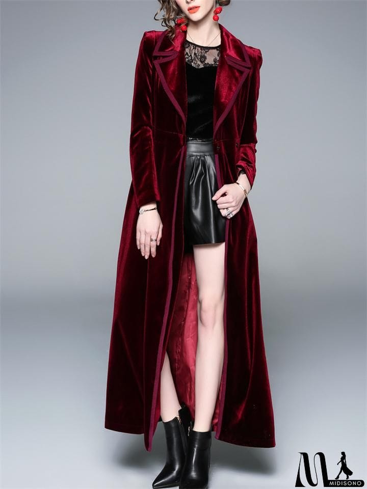 MidiSono - Women's Elegant Long Corduroy Coat Maxi Windbreaker