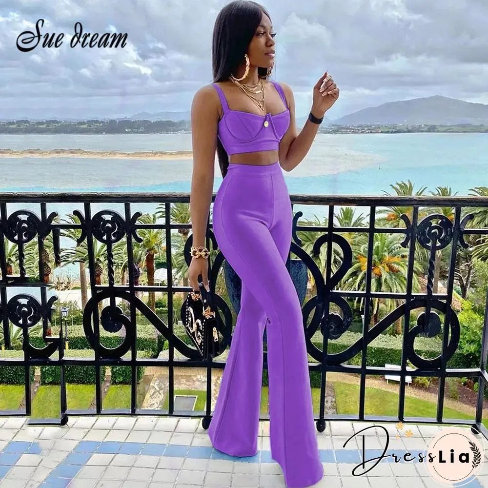 High quality Summer New Womens Set Purple Blue Two Pieces Bodycon Rayon Bandage Evening