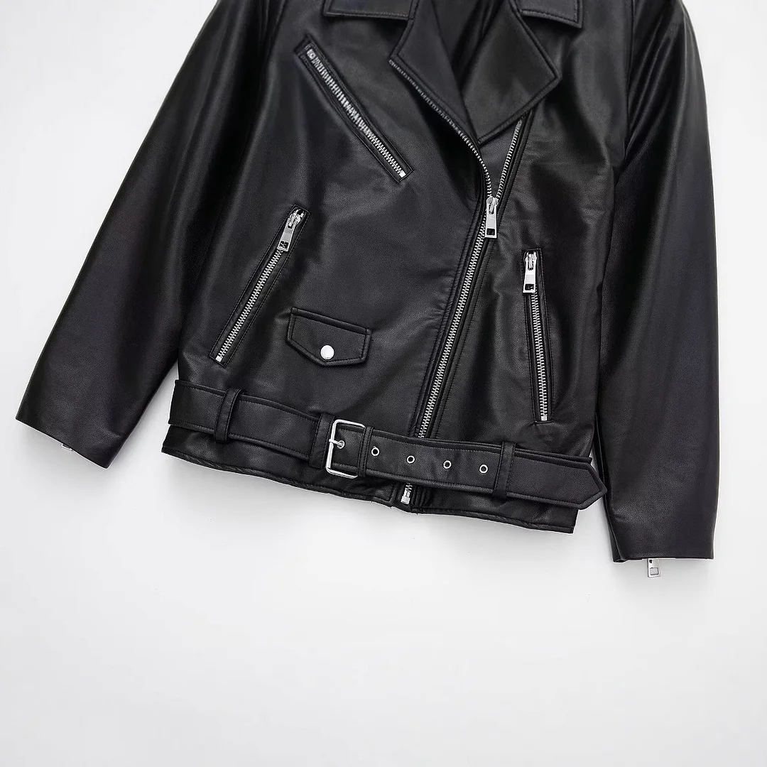 Nigikala Nigikala Temperament Casual Autumn New Imitation Leather Loose Zipper Jacket Jacket Women's Jacket