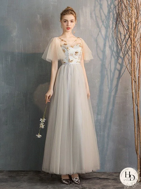 Gray Fairy Temperament Banquet Evening Dress Bridesmaid Dress