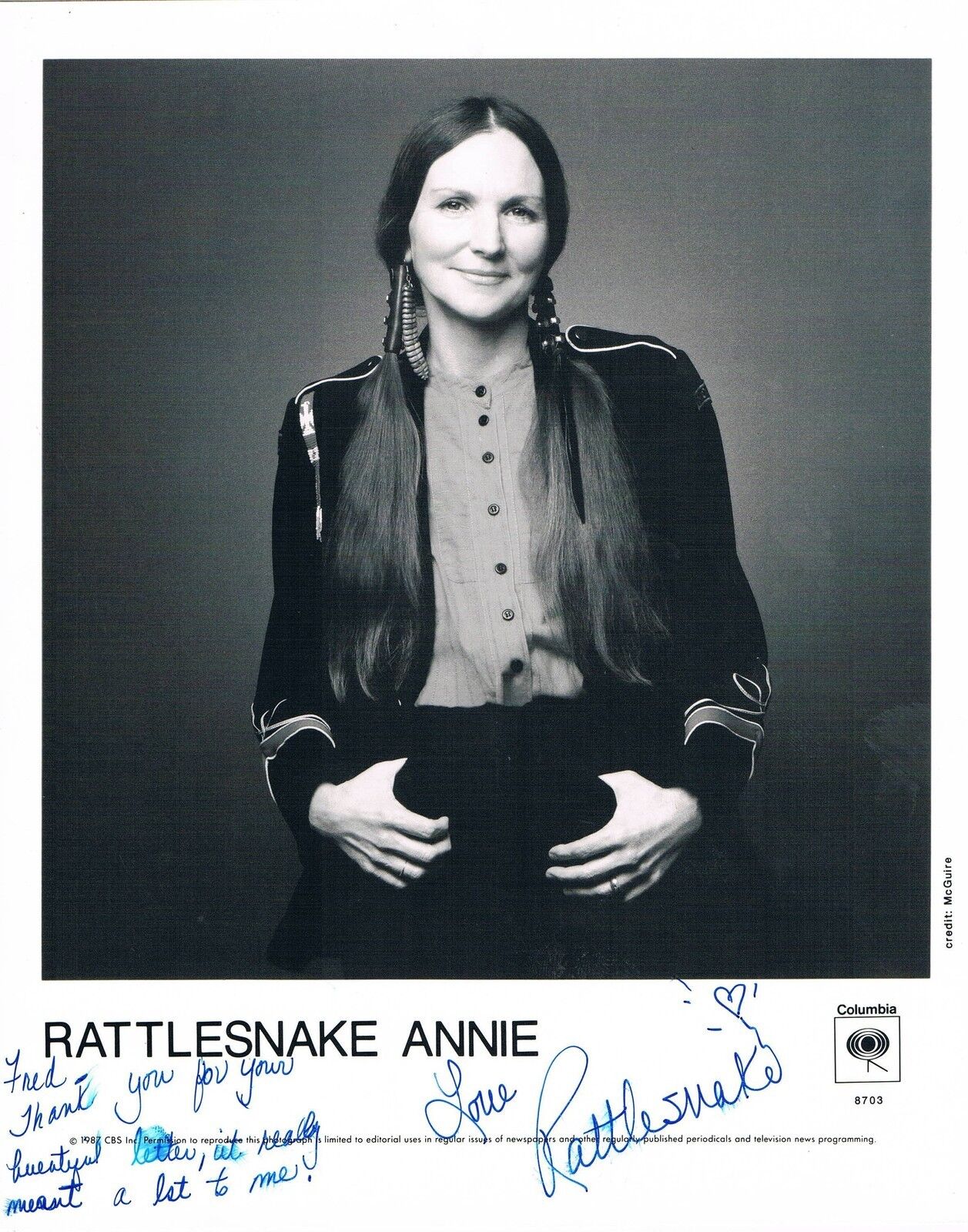 Rattlesnake Annie 1941- genuine autograph 8x10