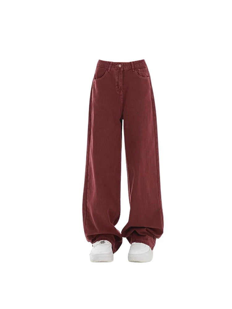 Aiertu Women Red Jeans Harajuku Vintage 2000s Y2k Baggy Denim Trousers Harajuku Oversize Wide Cowboy Pants 90s Trashy Punk Clothes Aiertu
