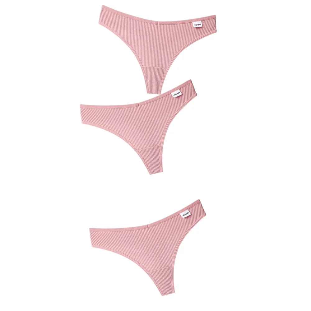 3PCS/Set G-string Panties Cotton Women's Underwear Sexy Panties Female Underpants Thong Solid Color Panty Lingerie T Back Design