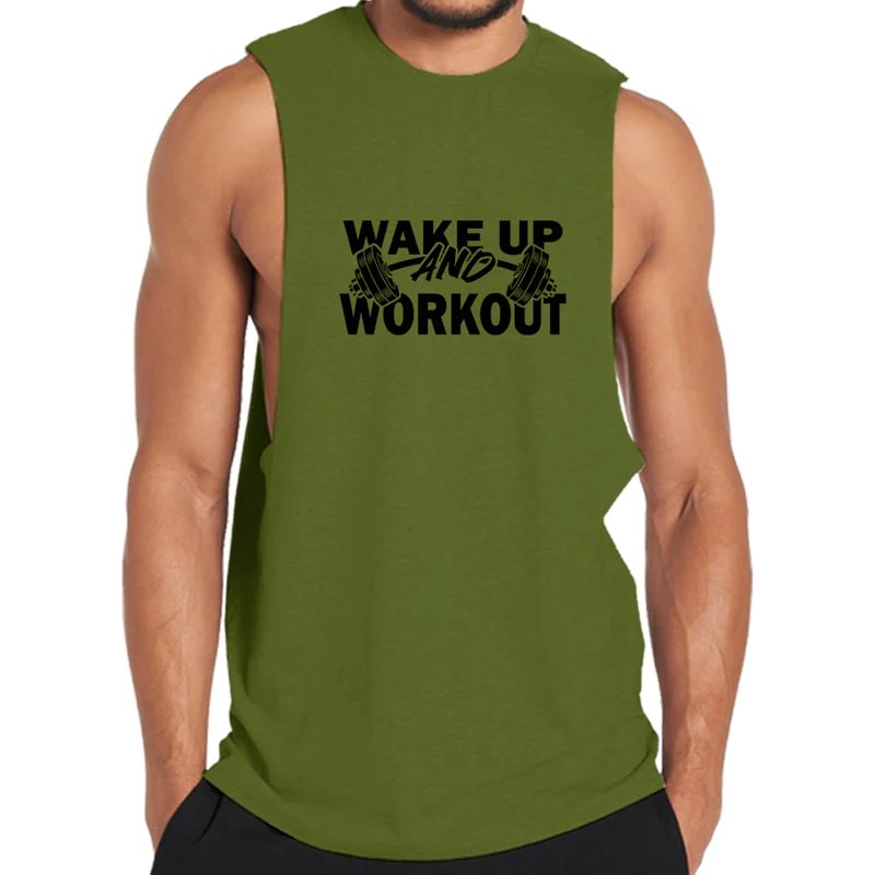Cotton Wake Up And Workout Graphic Tank Top tacday