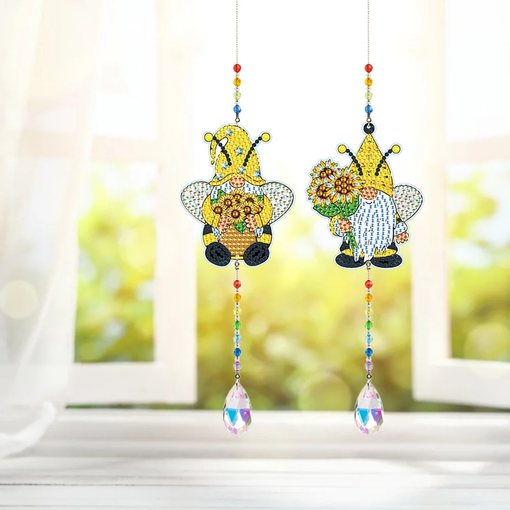2pcs Crystal Light Catcher Diamond Painting Sunflower Gnome Hanging(Double-Sided)