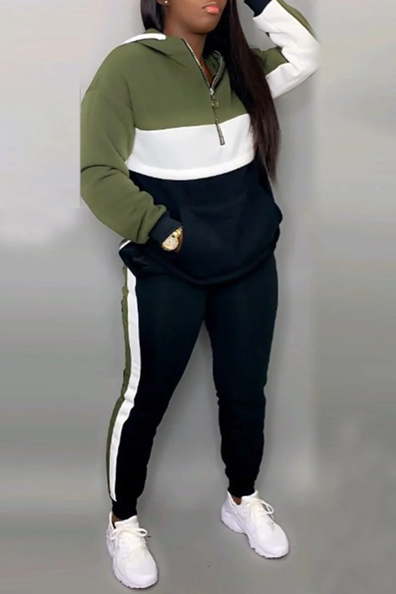 Casual Patchwork Hooded Two Piece
