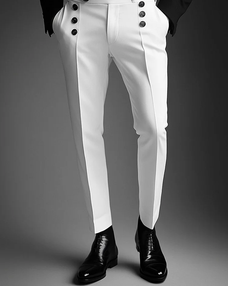 Men’s Stylish White Button-Up Pants
