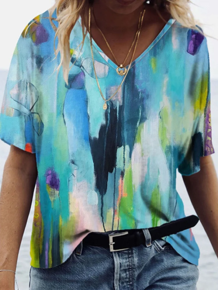 Abstract Art V Neck Comfy T Shirt