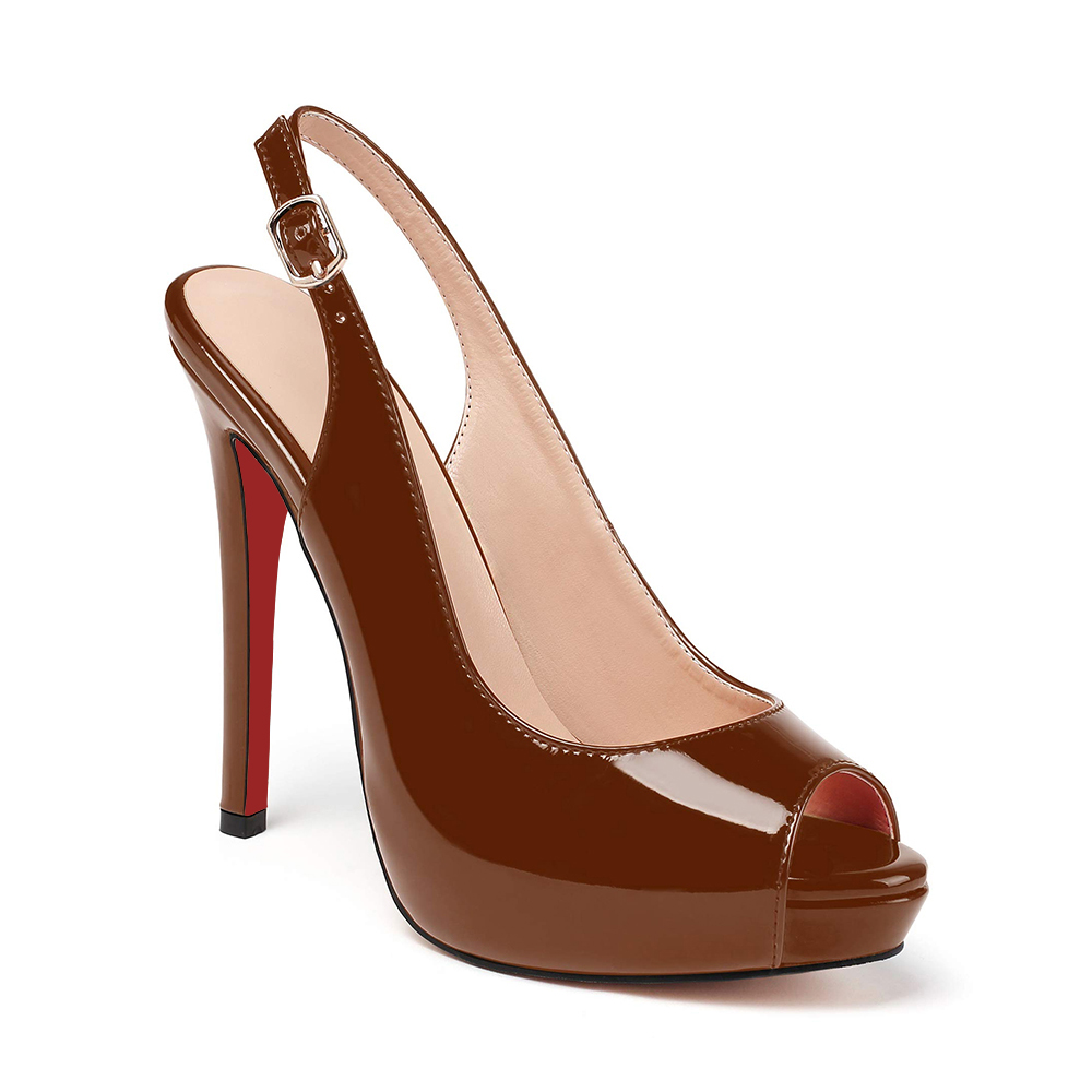 120mm Red Bottom Strap Slingback Sandals Peep Toe Platform Stilettos Patent Heels-MERUMOTE