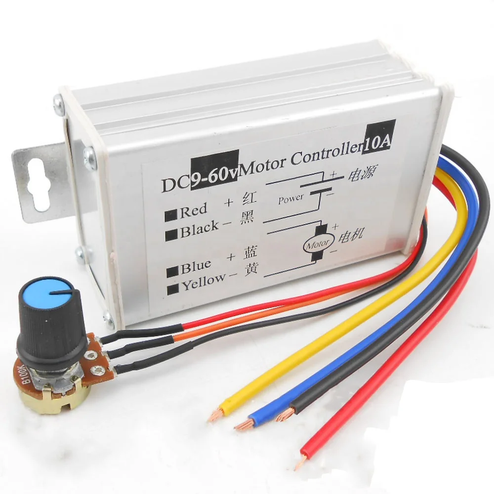 9-60v 10A PWM Brushed DC Motor Controller Steples DC Motor Speed Switch Regulator Controller with Reverse Protection