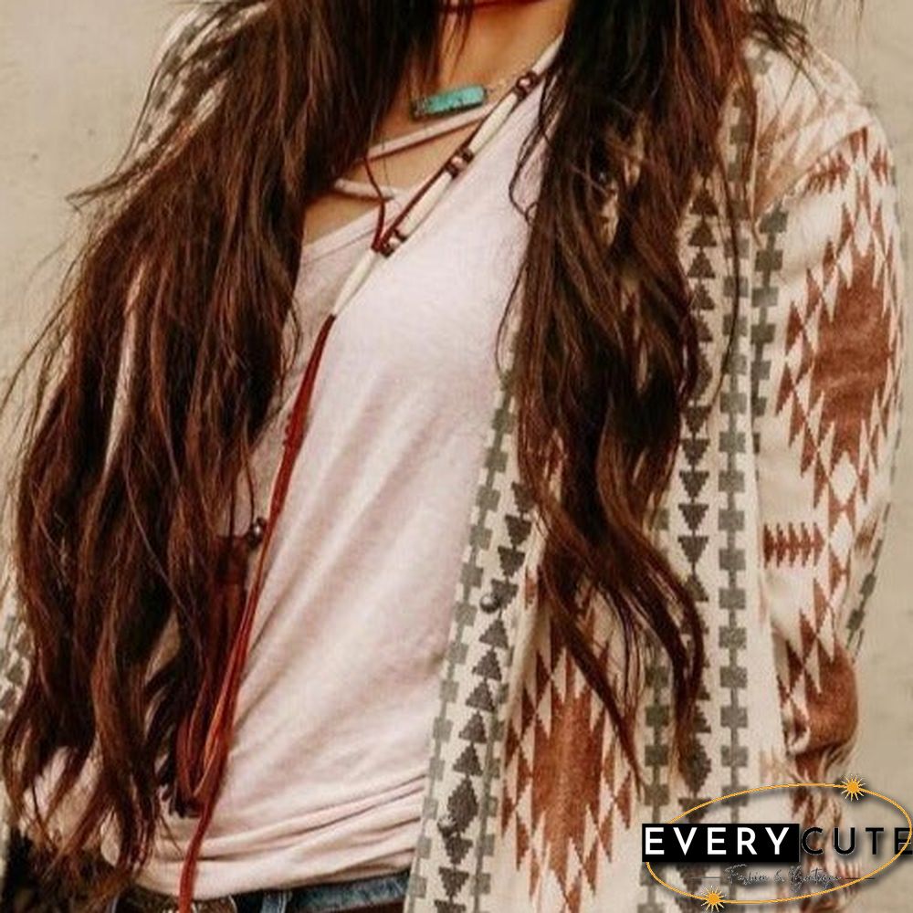 New Printed Long Sleeve Knitted Coat