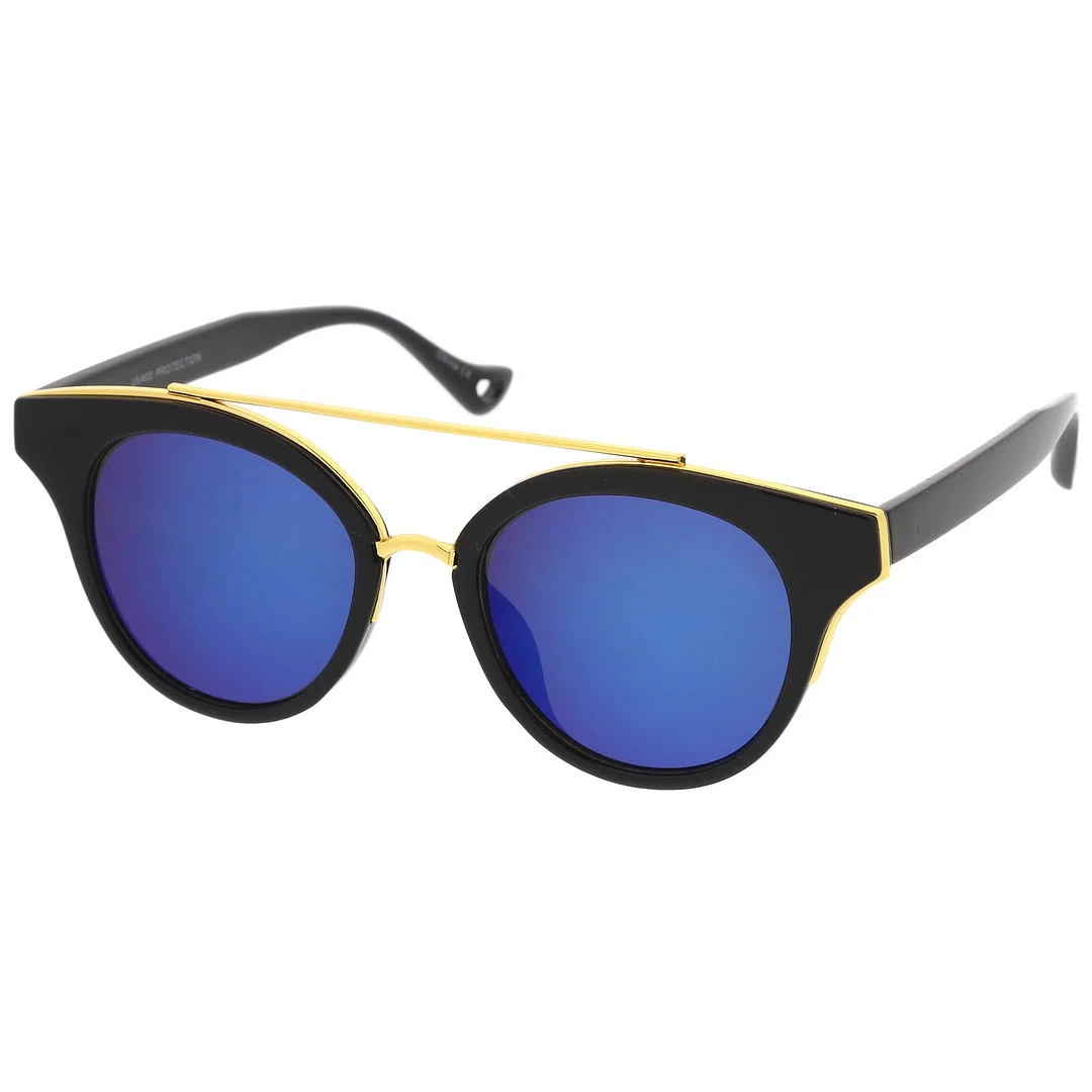 Double Nose Bridge Round Colored Mirror Lens Cat Eye glasses 51mm