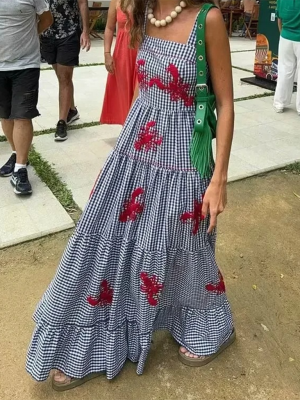 Mature Women Casual Summer Fashion Suspender Maxi Dress