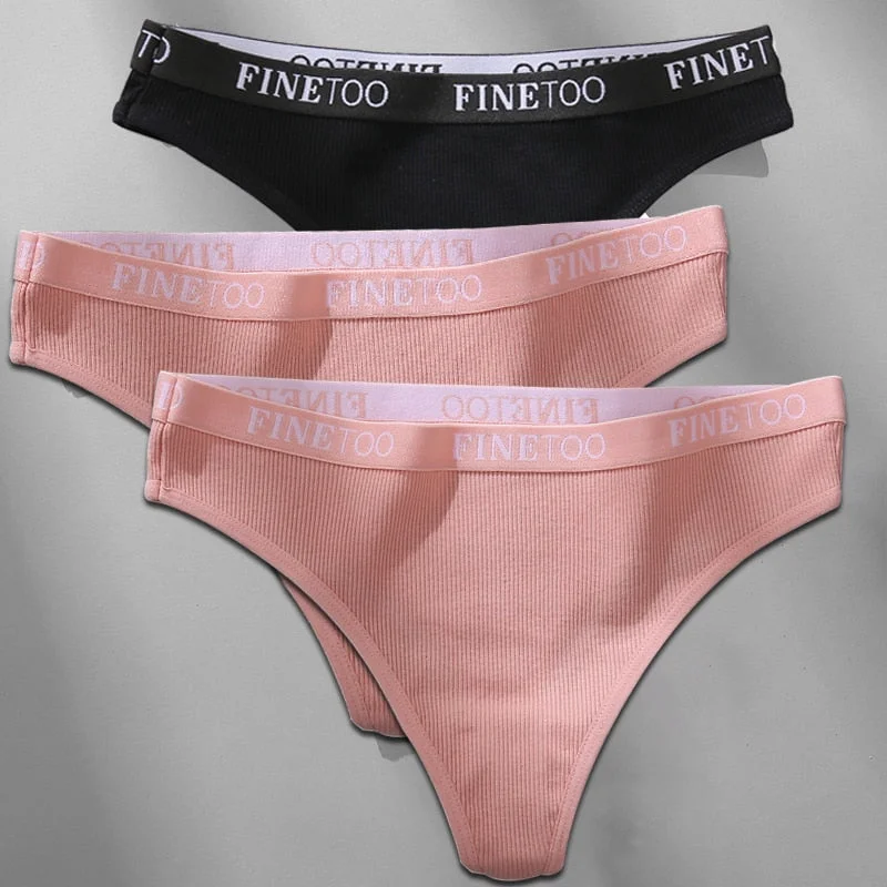FINETOO 3PCS/Set M-XL Women's Cotton Thong Female Underpant Letter Waist Underwear For Ladies Sexy G-string Brief Woman Lingerie