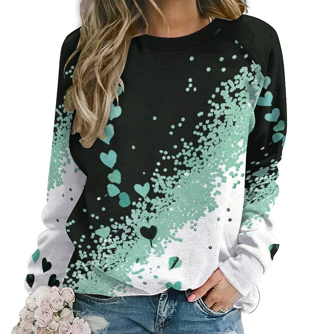 Printed Long Sleeve Casual Sweatshirt for  Women and Men Unisex Pattern Butterfly, Green, Dark Green