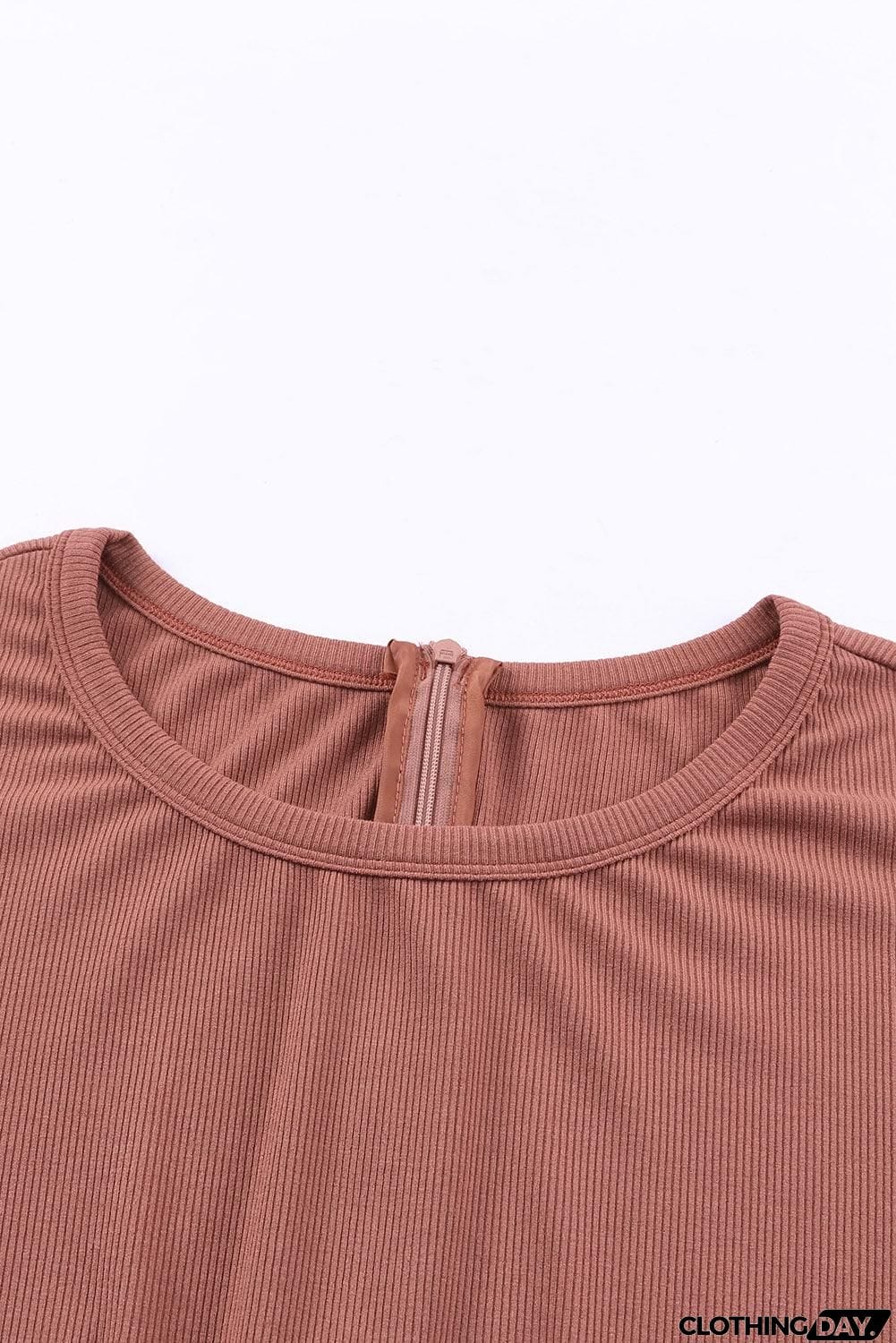 Ribbed Short Sleeve Jumpsuit with Pockets