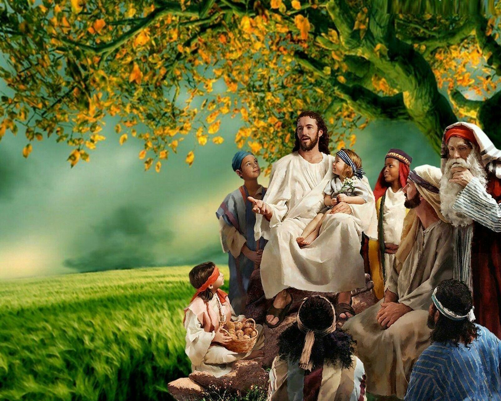 JESUS CHRIST WITH CHILDREN 8.5X11 Photo Poster painting PICTURE REPRINT CHRISTIAN GOD FATHER