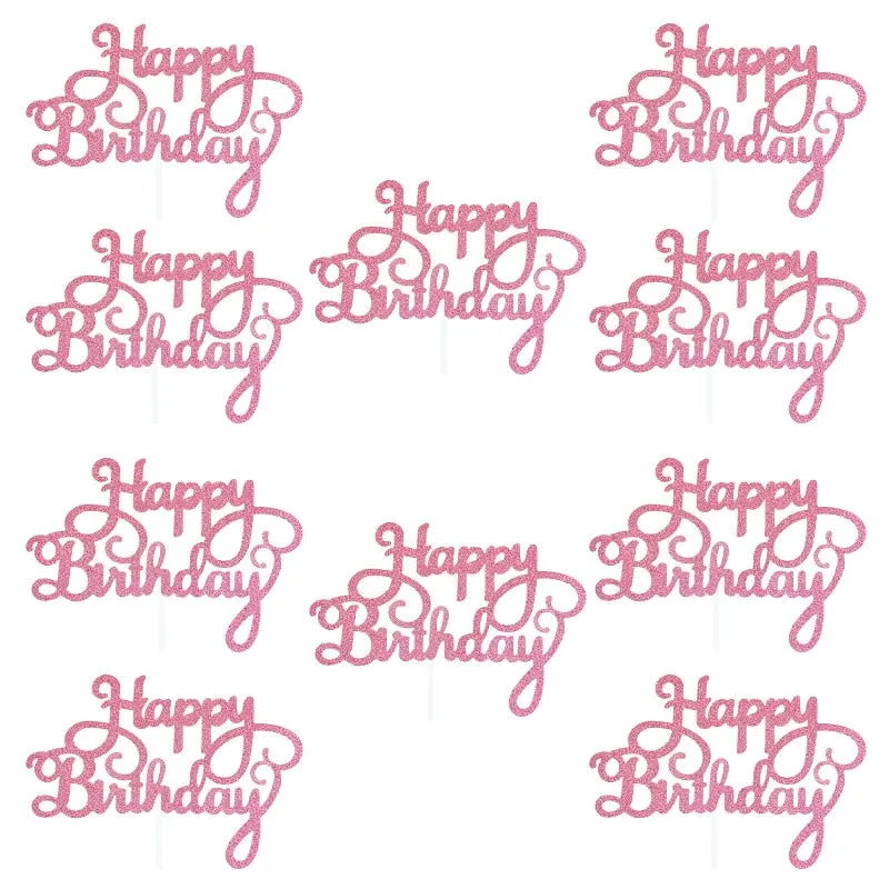 10pcs Gold Gittler Happy Birthday Cake Topper Adult Kids Birthday Party Wedding Decorations Baby Shower Cake Decorating Supplies
