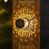 Solar Powered Metal Mandala Decorative Lamp Weatherproof Outdoor LED Deck Step Wall Lights Auto On/Off Hollow Out Retro Solar Lights for Garden Yard Patio Porch Decor
