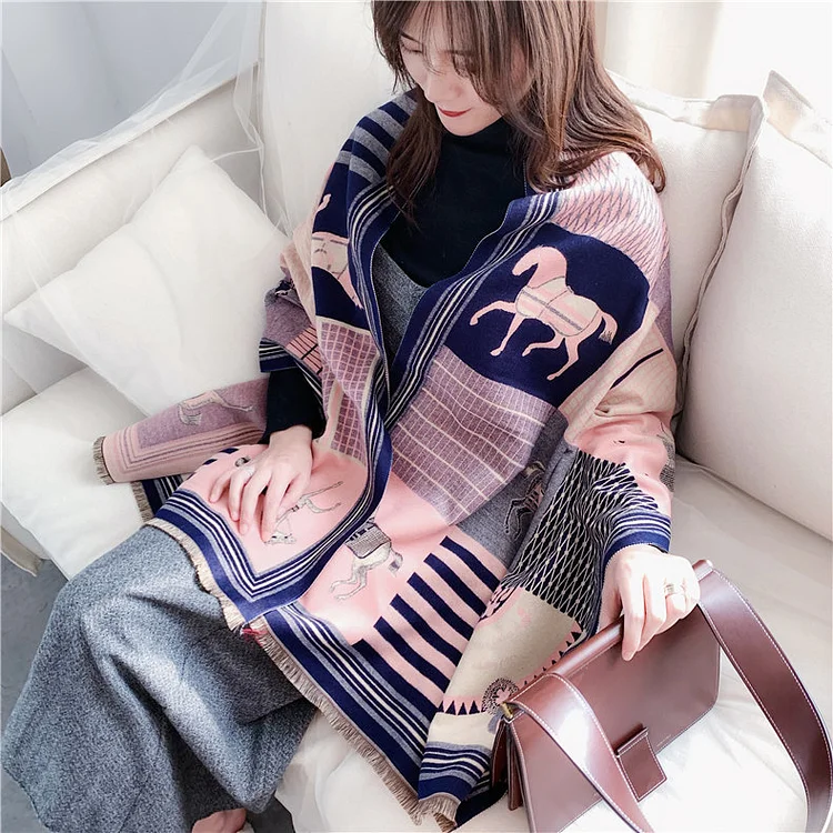 Imitated Cashmere Printed Long Warm Scarf