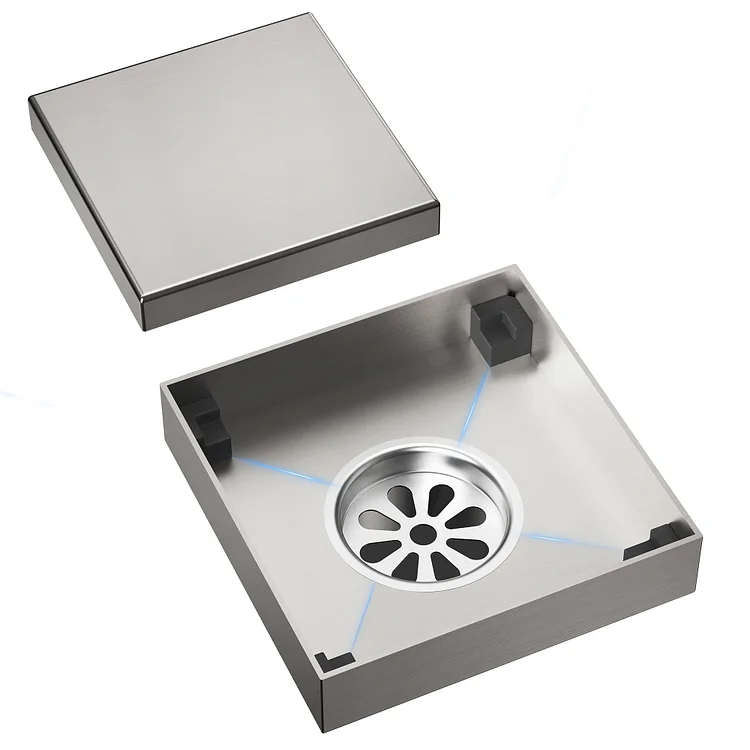 SFS-3065-NK The EVERSTEIN brushed nickel 4-inch square stainless steel floor drain