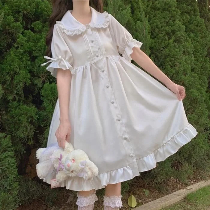 White Blossom Kawaii Princess Lolita Ruffle Dolly Girl Dress SS2020