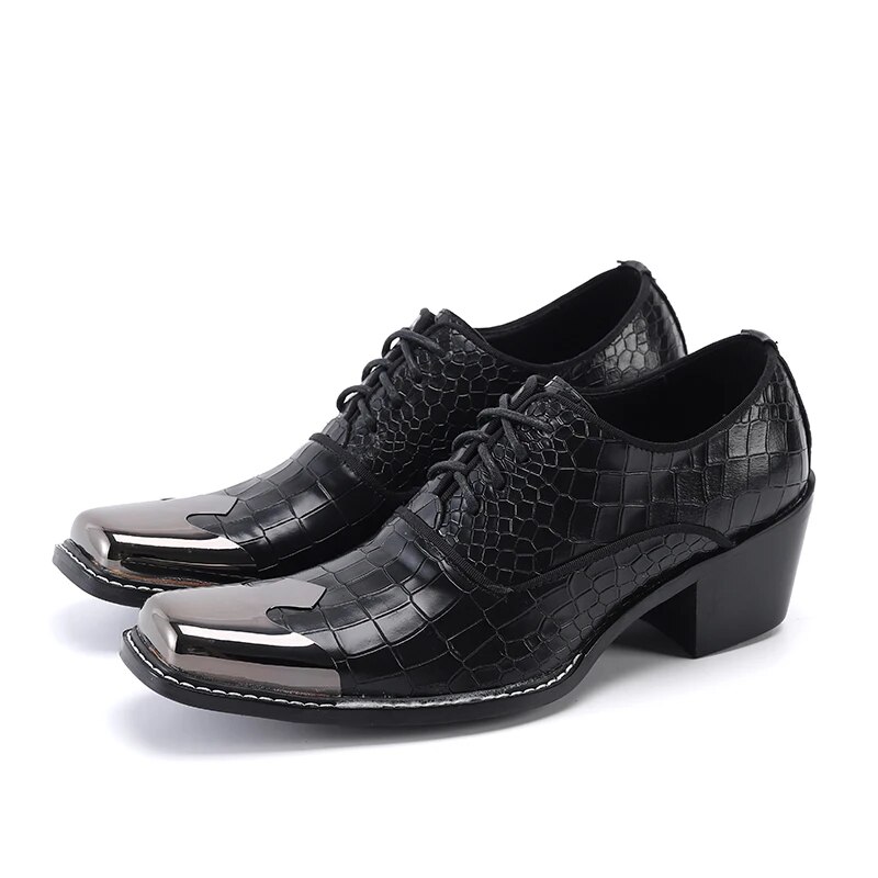 VCSHOES Zapatos Metal Square Toe Real Leather Wedding Party Dress Shoes Office Business Brogues Men Oxford Shoes