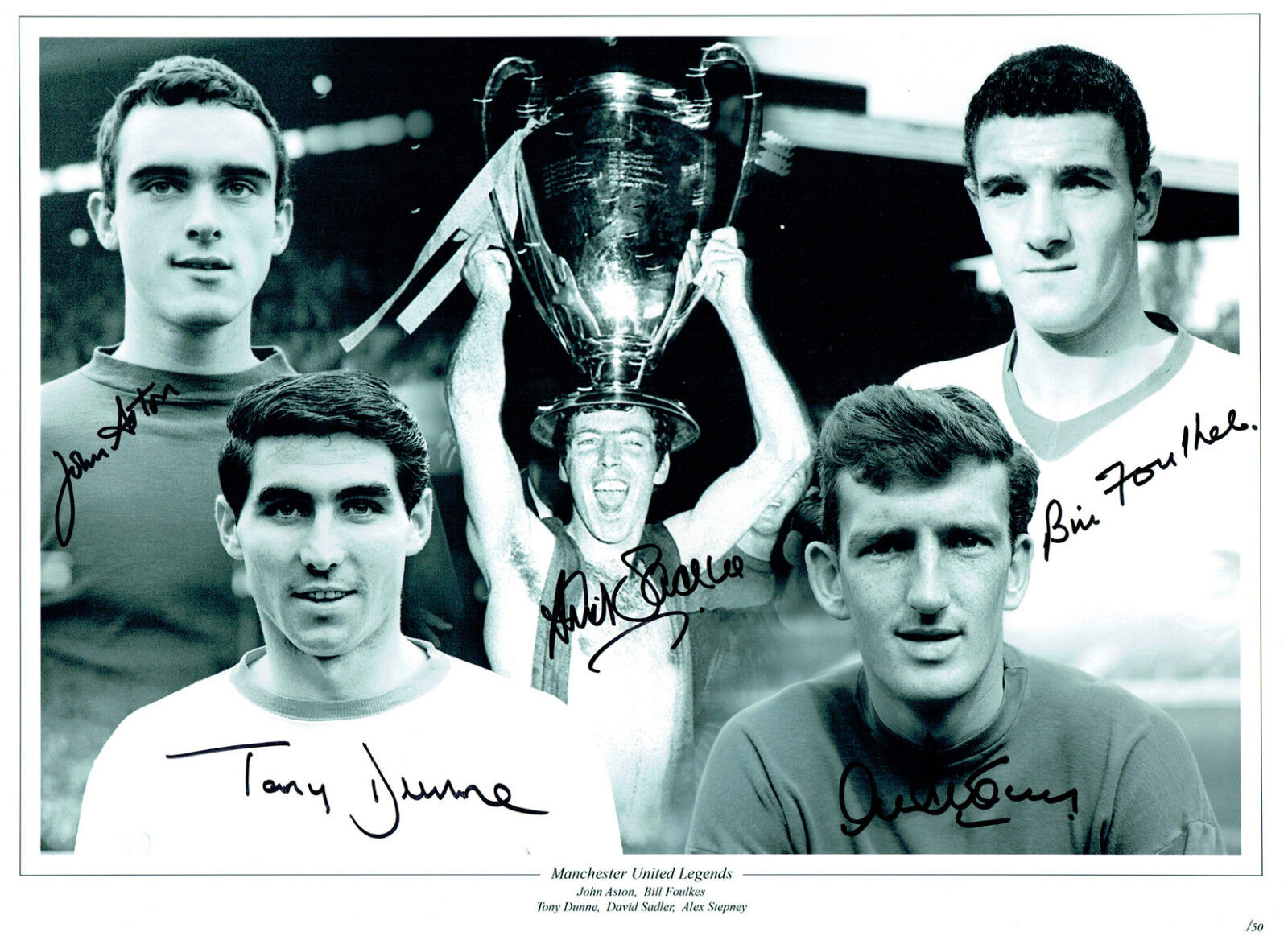 ASTON SADLER FOULKES STEPNEY DUNNE Man Utd Signed Autograph 16x12 Photo Poster painting AFTAL