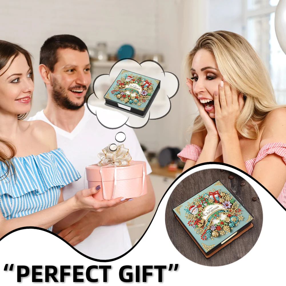 5D DIY PU Wreath Diamond Painting Notecard Box Gem Art Sticky Note Holder