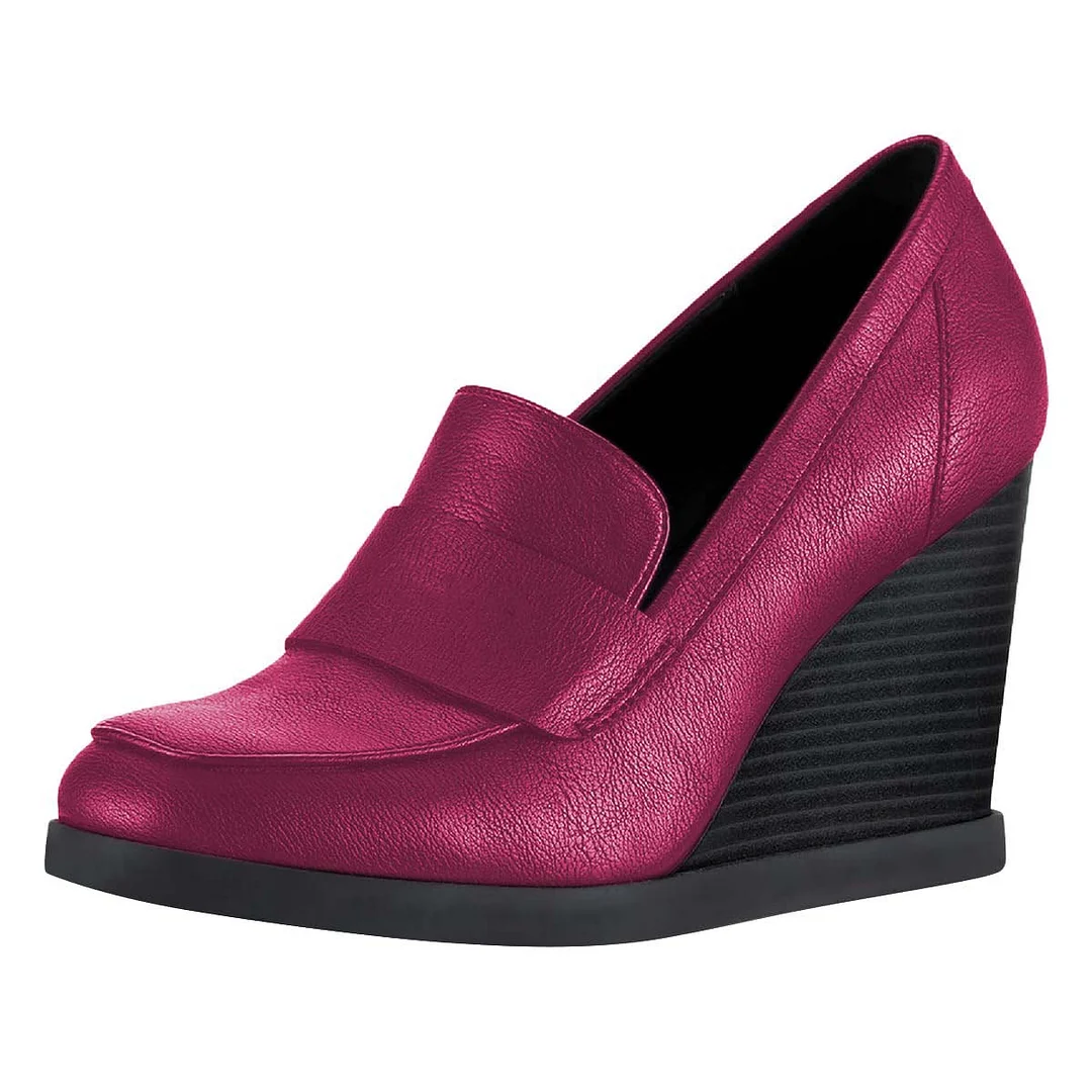 Slip On Wedges Metallic Fuchsia Platform Loafer Heels for Women